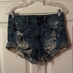 American Eagle Outfitters Blue Distressed Jean Shorts